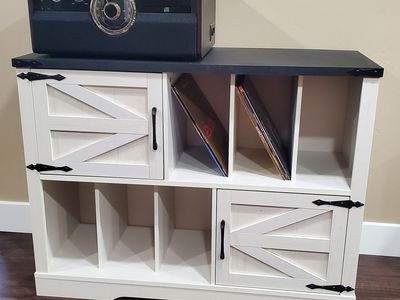 Farmhouse Rustic Wood White Storage Cabinet with Barn Doors