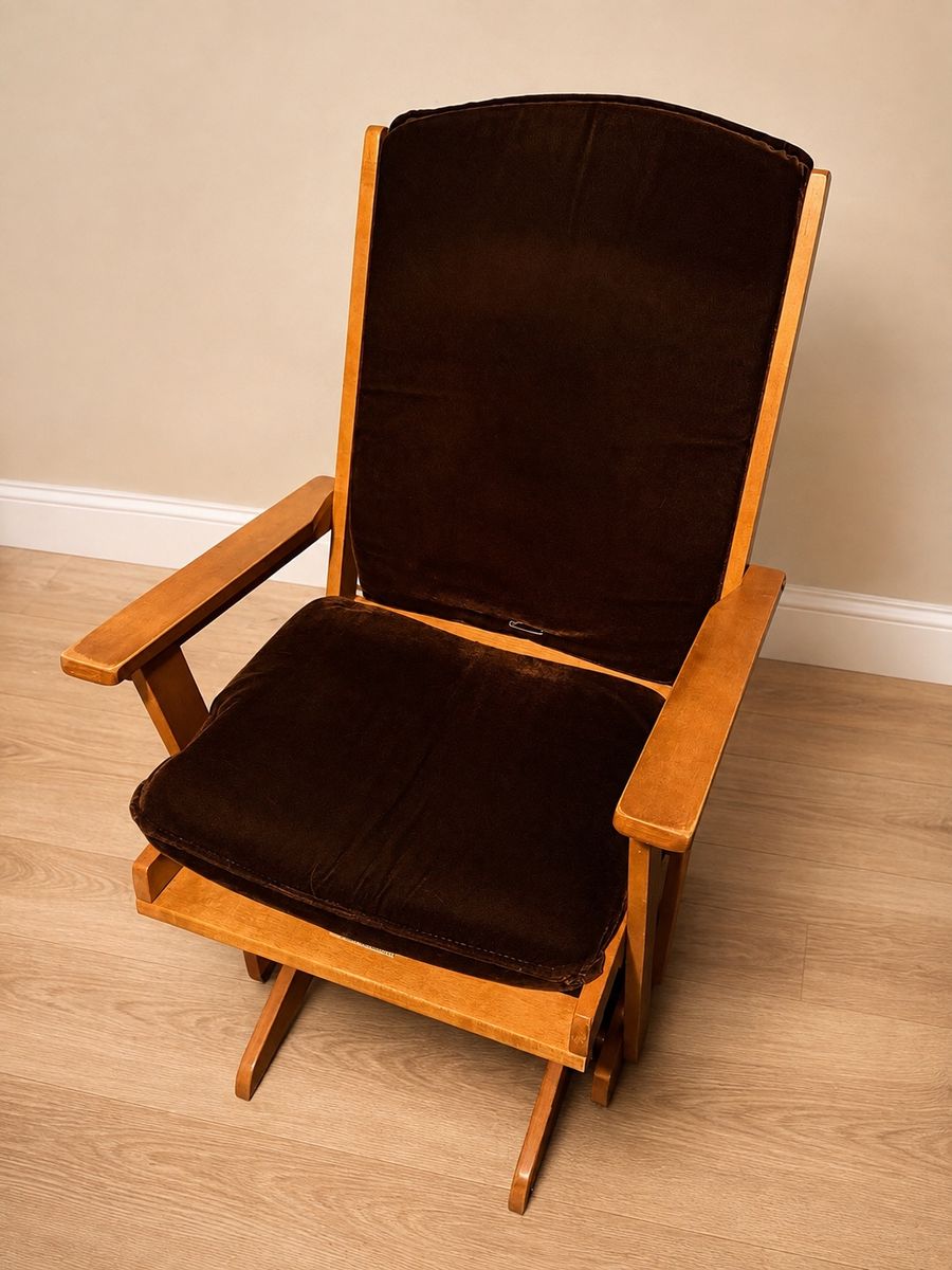 Wooden Rocking Chair with Dark Brown Fabric Cushions