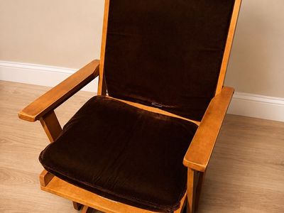 Wooden Rocking Chair with Dark Brown Fabric Cushions