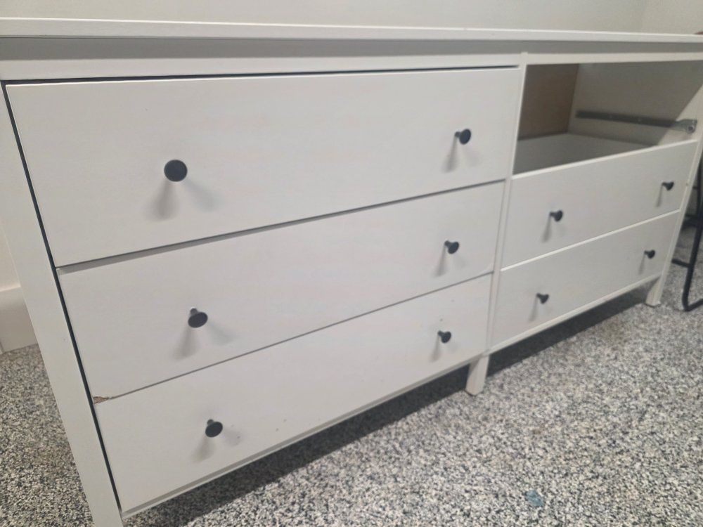 IKEA Hemnes White Wood 6-Drawer Dresser with Black Knobs - Minor Wear