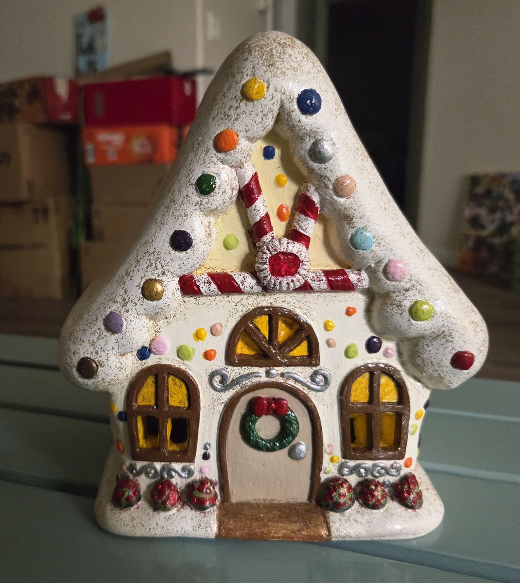 Hand-Painted Ceramic Gingerbread House Decor – Light Up!