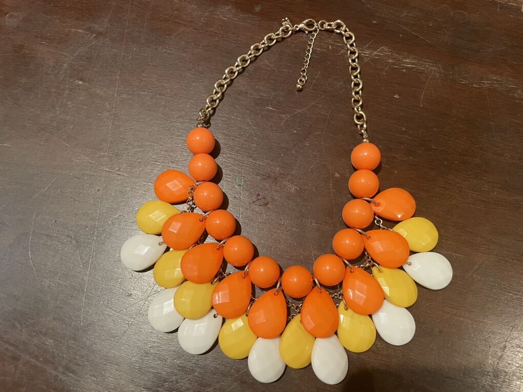 Layered Bead Necklace Orange, Yellow & White