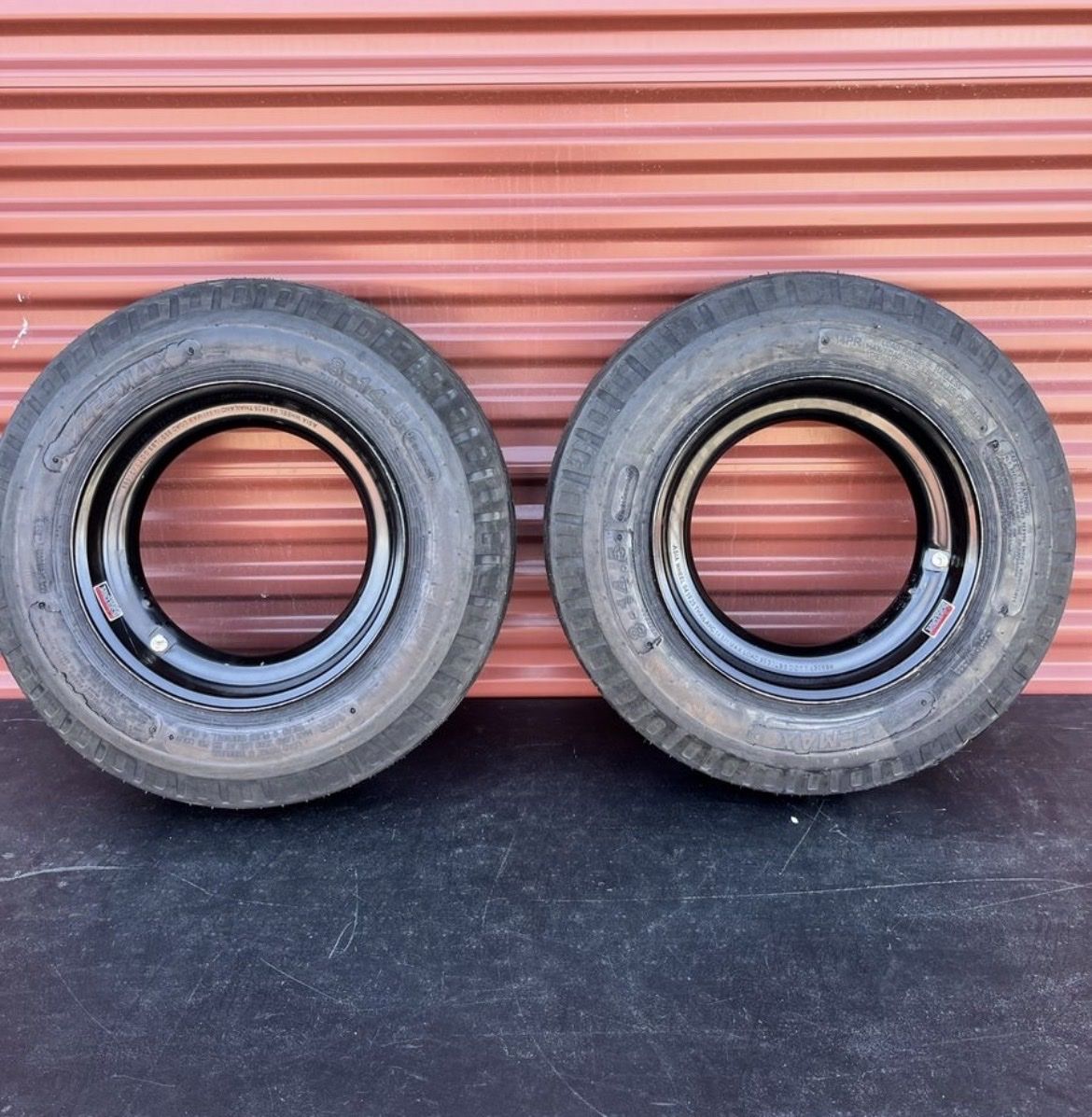 New Set of 2 Zeemax 8-14.5 Moble Home Style Trailer Tires Mounted on New Wheels Super Duty 14 Ply G Load