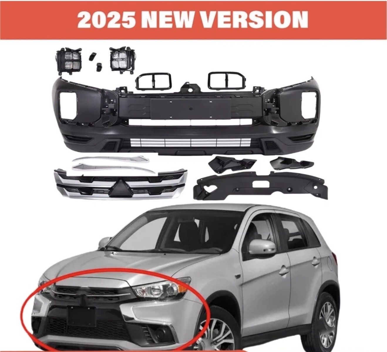 2025 New Version Front Bumper Assembly for Mitsubishi Outlander Sport / RVR (2020-2022) - Complete Kit
