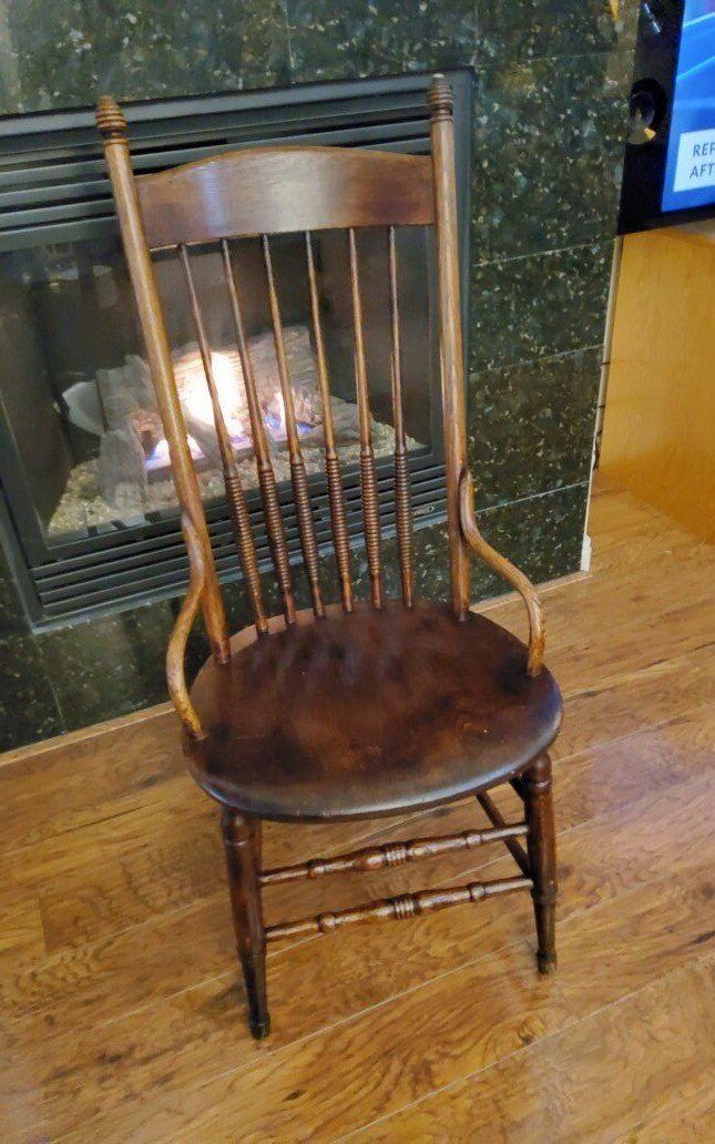 Beautiful American Oak Chair. Beehive finials