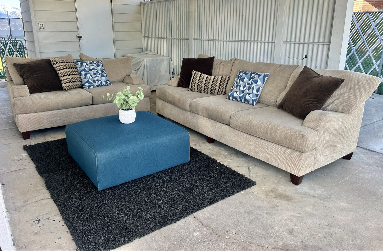 Couch set, ottoman, pillows