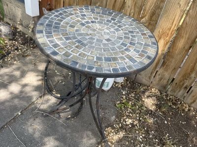 Mosaic table- iron chairs, foldable - small space