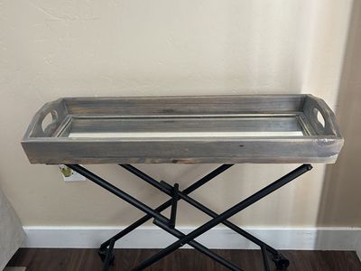 Rustic Wood & Mirrored Tray Table on Wheels - Versatile Home Decor Accent