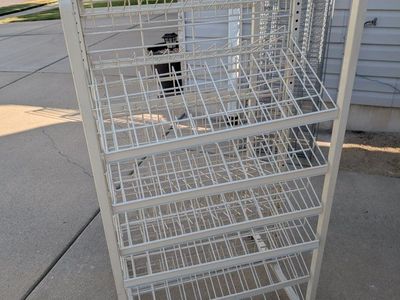 White Metal Wire Display Rack with 6 Tiers & Wheels - Store Fixture/Storage Shelf