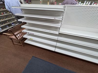 Commercial Retail Display Shelving Units - White Metal Gondola Shelves