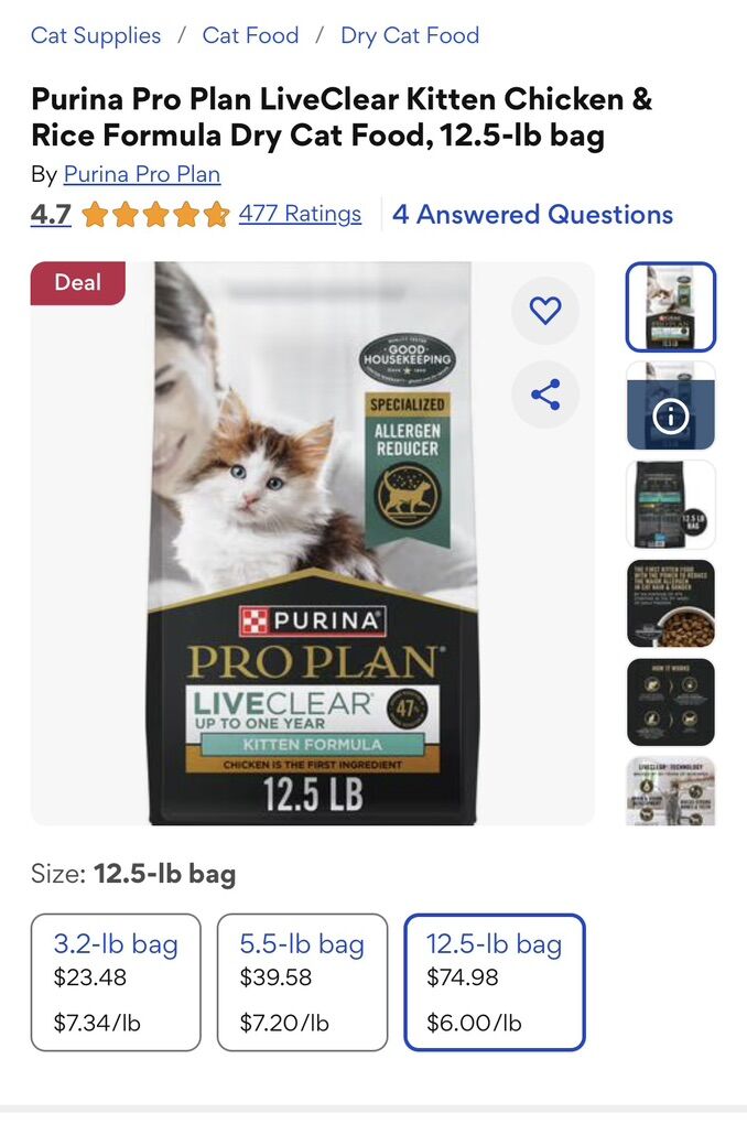 Purina Pro Kitten Liveclear dry cat food