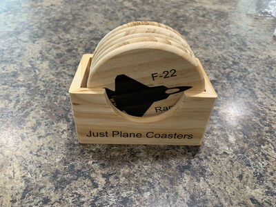 New Wood Drink Coasters F-22, F-35 Airplanes with holder, laser engraved