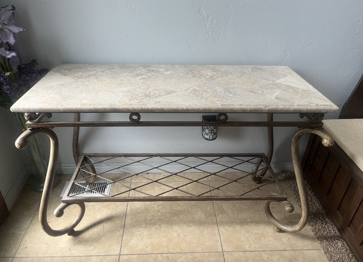 Elegant Console Table with Marble Top & Wrought Iron Base - Decorative accent table