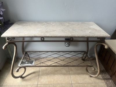 Elegant Console Table with Marble Top & Wrought Iron Base - Decorative accent table