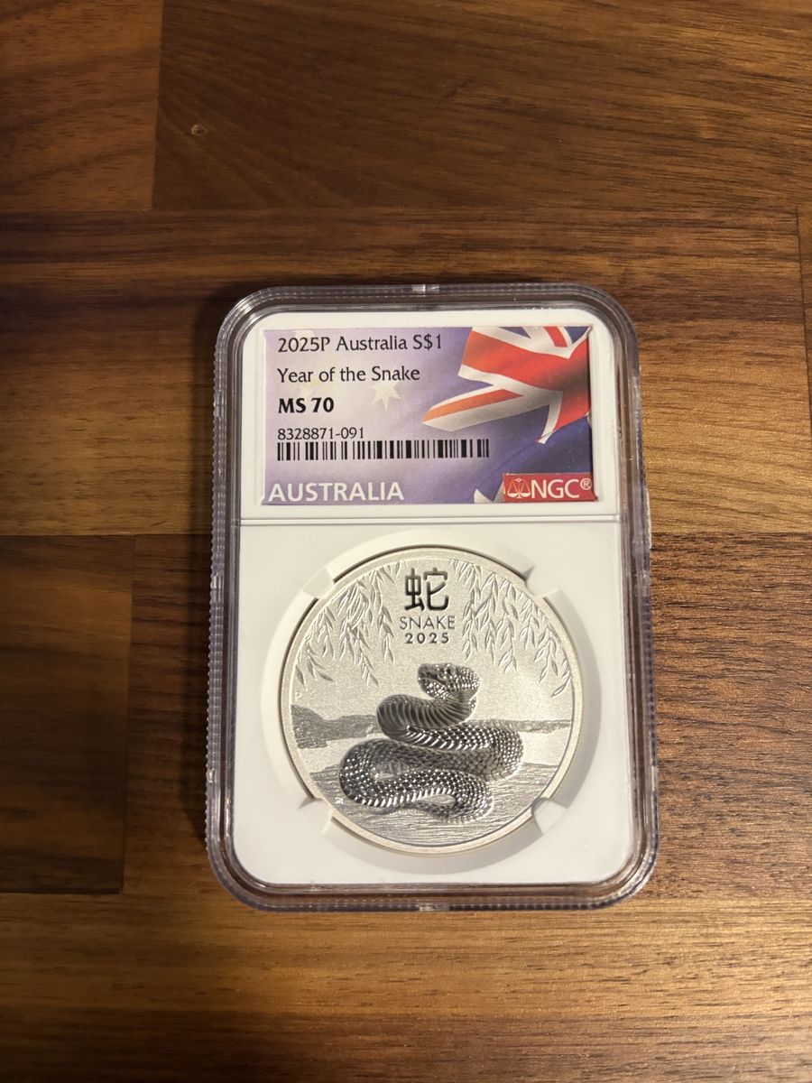 2025 Australia S$1 Year of the Snake 1oz 9999 Ag MS 70 NGC Certified Coin