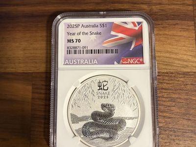 2025 Australia S$1 Year of the Snake 1oz 9999 Ag MS 70 NGC Certified Coin