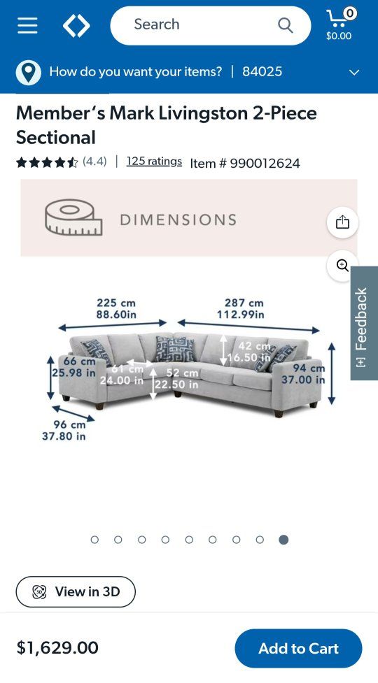 Member‘s Mark Livingston 2-Piece Sectional Color:A