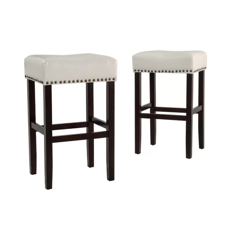 NEW  backless counter stools in elegant ivory leather, contemporary design bar height seating, set of 2