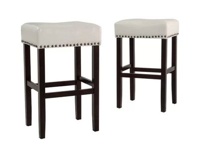 NEW backless counter stools in elegant ivory leather, contemporary design bar height seating, set of 2