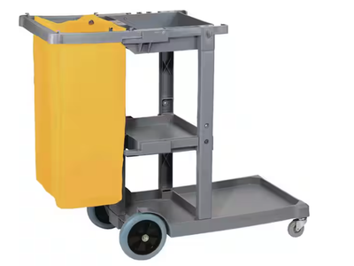 New in Box 19 in. W x 45 in. D x 39 in. H 3-Shelf Gray Polyethylene Janitor Cart