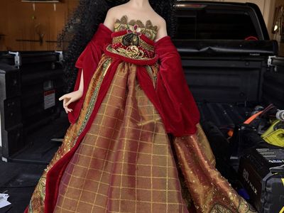 Stunning Collectible Porcelain Doll in Elaborate Red & Gold Gown with Headpiece very limited edition 101/200