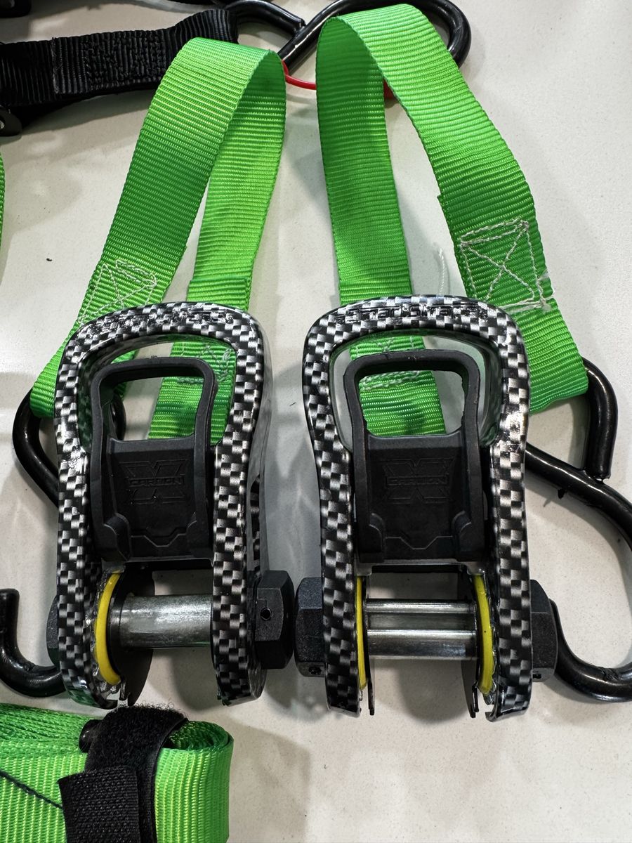 Ratchet Straps - Green Heavy Duty Tie-Downs, Checker Pattern, Adjustable, 4-Pack $11.98