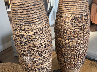 Pair of Large Woven Decorative Floor Vases | Natural Boho Décor