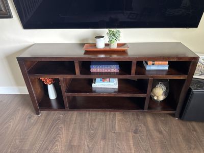 Dark Wood TV Stand Console Table with Open Shelving Storage