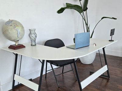 Modern White L-Shaped Corner Desk - Sleek Design, Ample Workspace