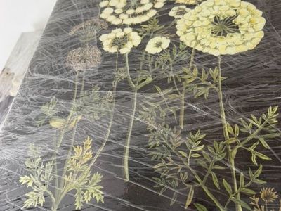 Floral Botanical Wall Art - Yellow & Green on Black Background - New in Shrink Wrap