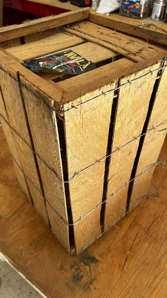 Enclosed Vintage Wooden Wire-Bound Apple Bushel Crate - Rustic Farmhouse Decor Storage