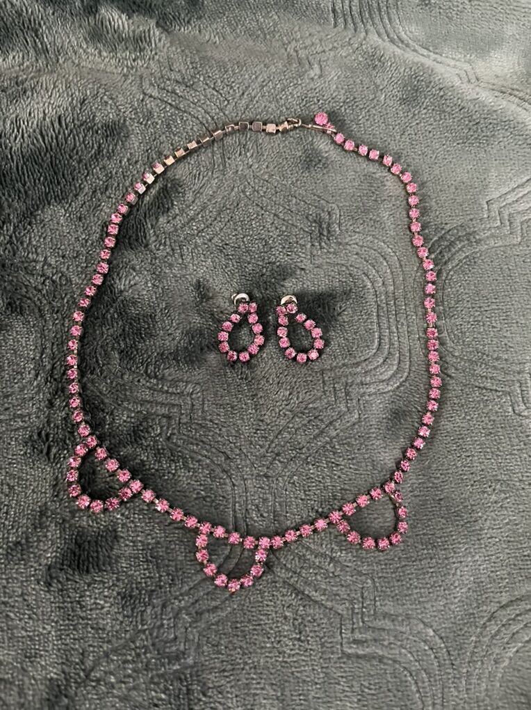 Rhinestone Necklace / Choker and Earring Set - Vintage