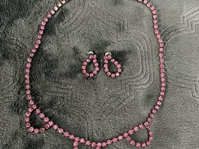 Rhinestone Necklace / Choker and Earring Set - Vintage