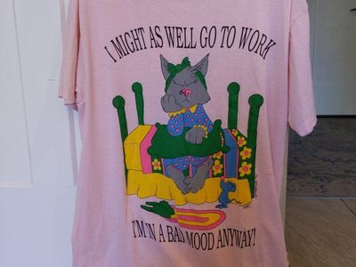 Vintage 90s Tickles "I Might As Well Go To Work I'm In A Bad Mood Anyway!" Cat T-Shirt nightgown- Harris Freestyle Art