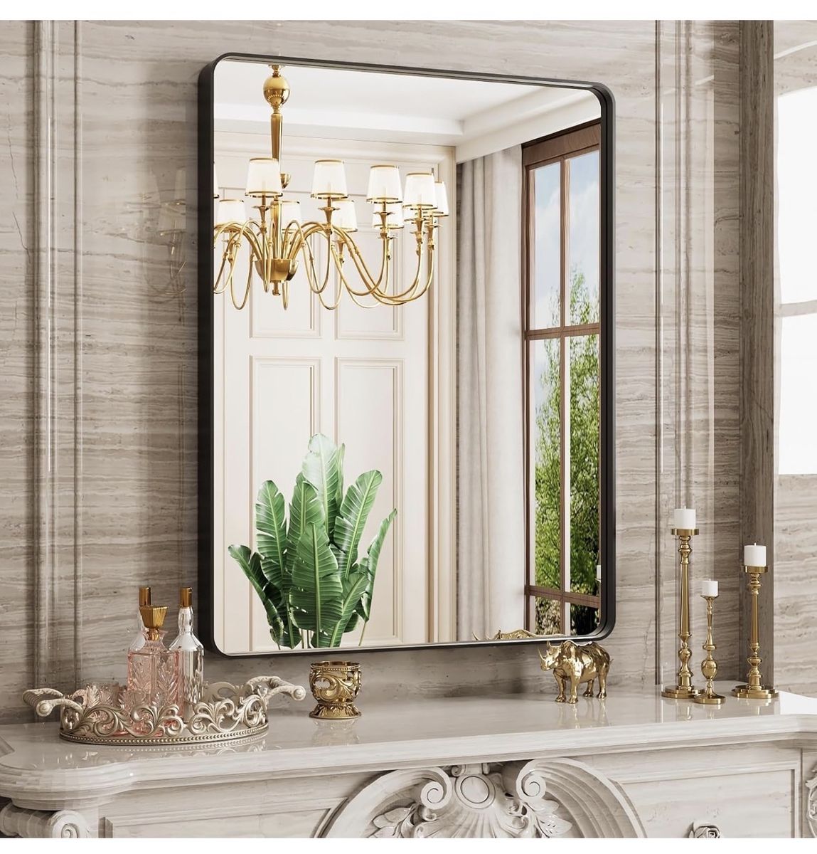 22x30 Bathroom Mirror Black Metal - New