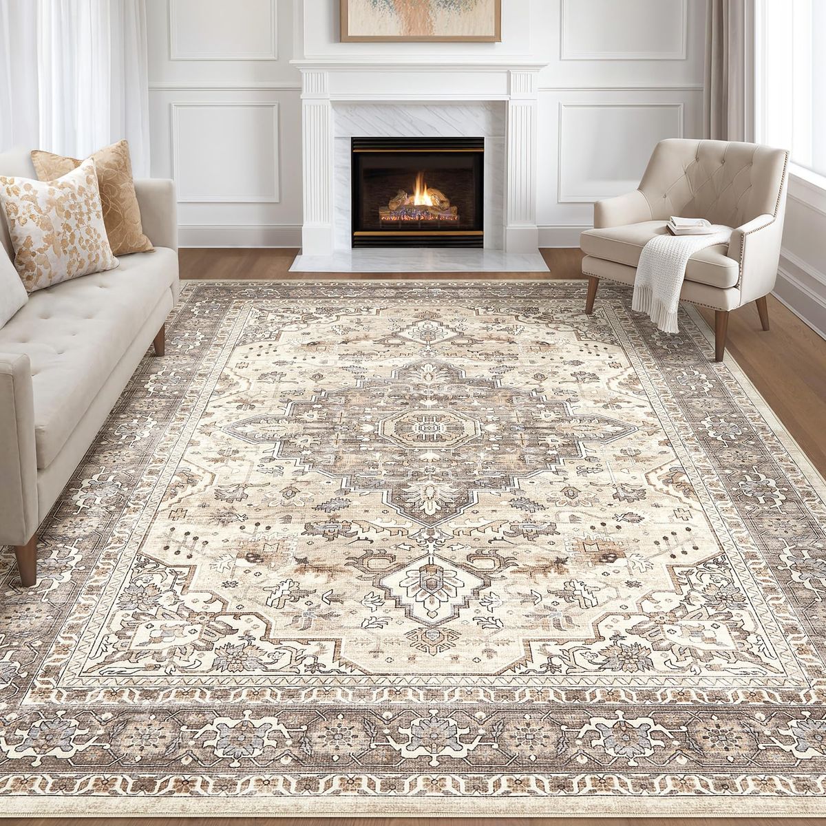New 10x14Ft Area Rugs Living Room: Washable Boho Large Neutral Vintage Soft Rug Stain Resistant Farmhouse