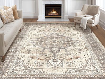 New 10x14Ft Area Rugs Living Room: Washable Boho Large Neutral Vintage Soft Rug Stain Resistant Farmhouse