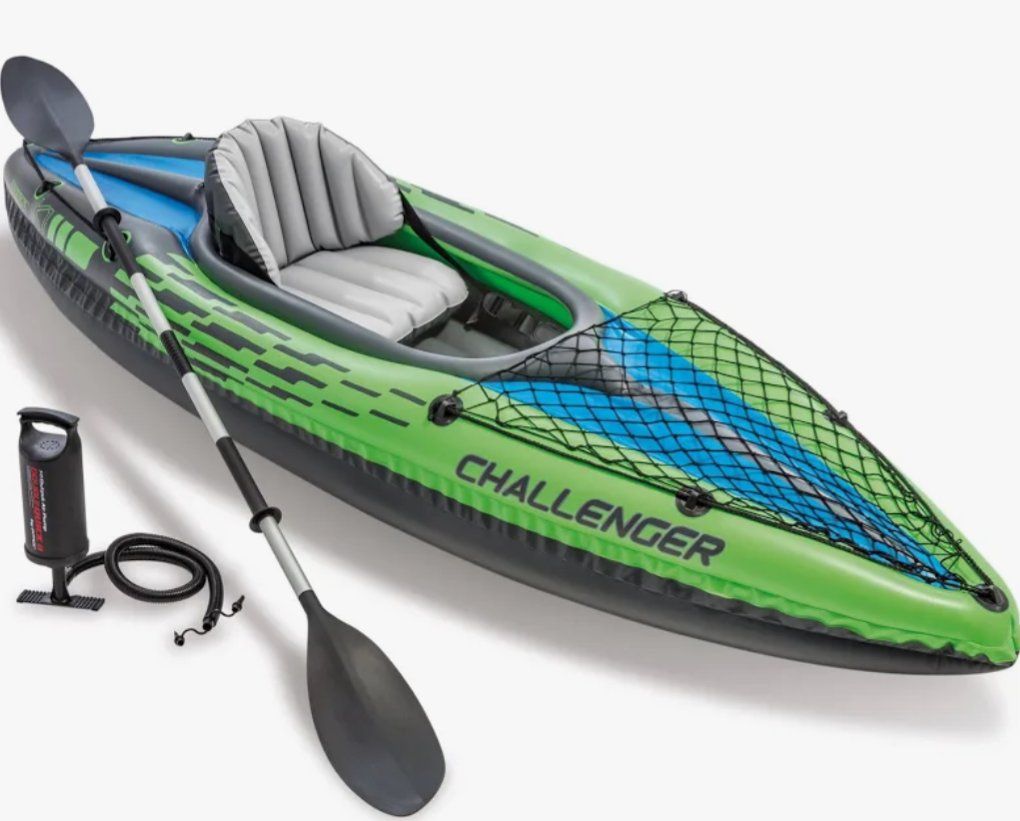 Intex Challenger K1 Inflatable Kayak Set with Paddle & Pump - Green/Black, 1-Person