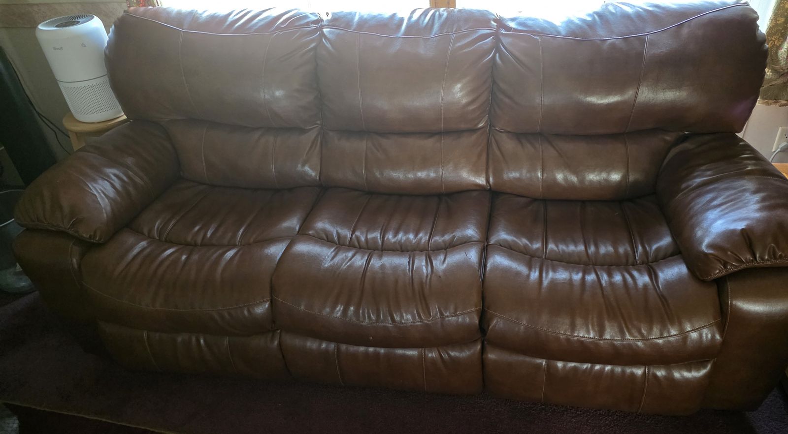 Couch Faux Leather Two Recliners Wall Hunger Nice