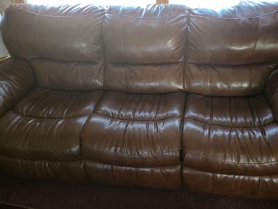 Couch Faux Leather Two Recliners Wall Hunger Nice
