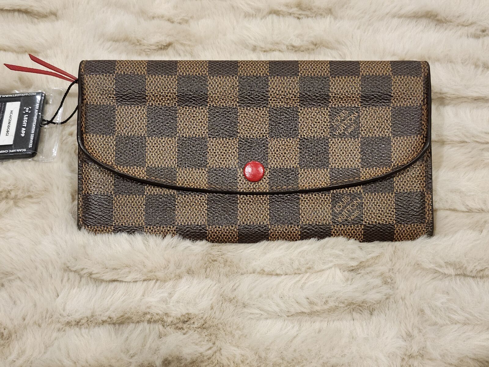 Louis Vuitton Damier Ebene Emilie Wallet W/ Red Interior