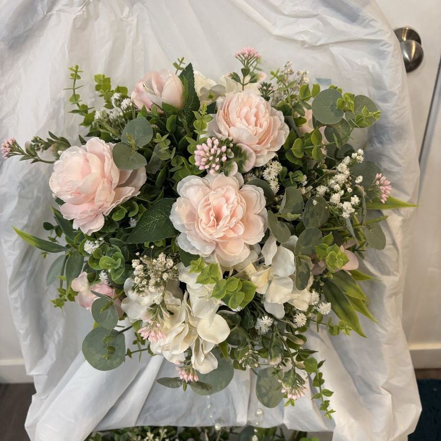 Beautiful  artificial blush pink and eucalyptus  wedding flower18 piece set