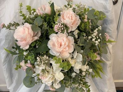 Beautiful artificial blush pink and eucalyptus wedding flower18 piece set