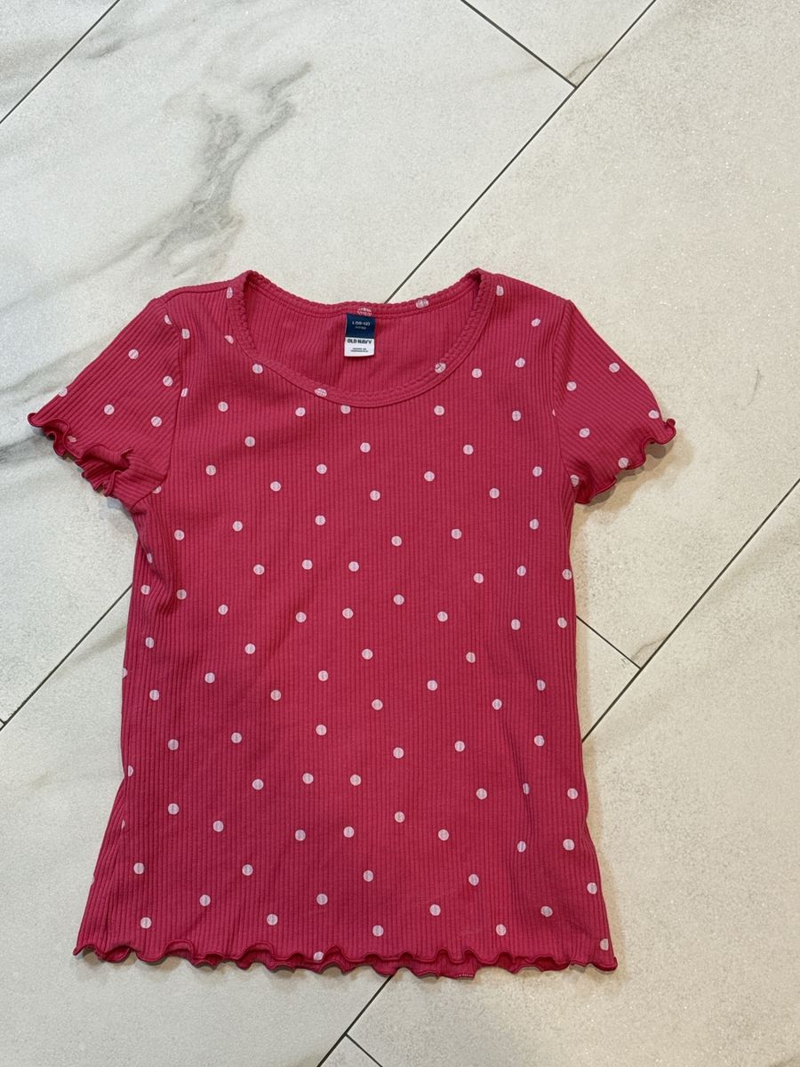 Old Navy Pink Polka Dot Ribbed Short Sleeve Top Size L 10-12