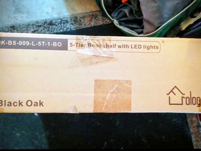 Furalogee 5 Tier Black Oak Shelf with LED lighting