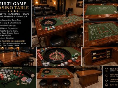 Multi Game Casino Table Roulette Blackjack Craps Wine Storage Dining Top