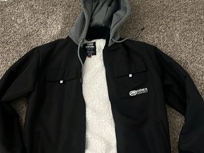 Ecko Unltd. Men's Black/Gray Hooded Bomber Jacket with Sherpa Lining - Size Medium
