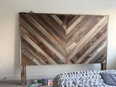 King sized Rustic Reclaimed Wood Chevron Headboard