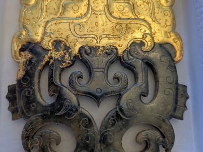 Guilded Jade carving Twin dragon pendant