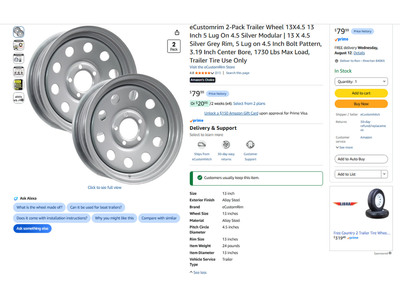 Trailer Tire Rim - 13X4.5 13 Inch 5 Lug On 4.5 Silver Modular $30